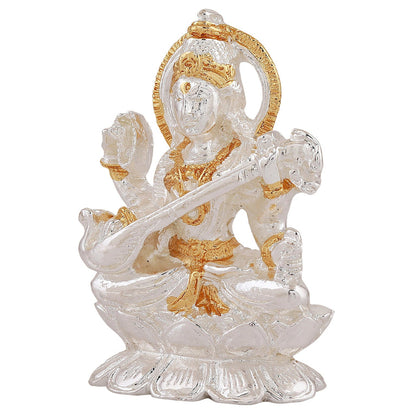 Estele Gold-Polished Goddess of Knowledge Sarasavti Ma Idol for Pooja & Car decor