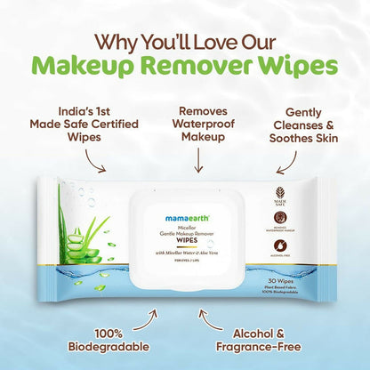 Mamaearth Micellar Gentle Makeup Remover Wipes - 30 pcs