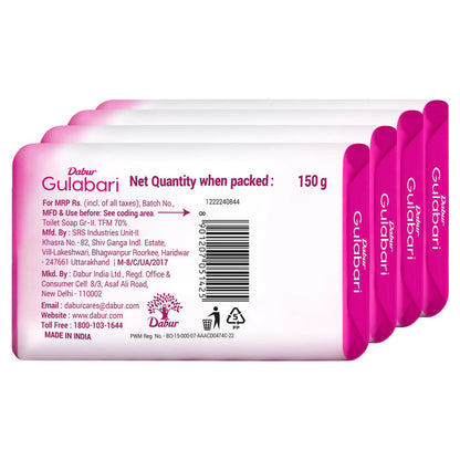 Dabur Gulabari Pure Rose Soap for Radiant Rose Glowing Skin & Body - 150 gm - Pack of 4
