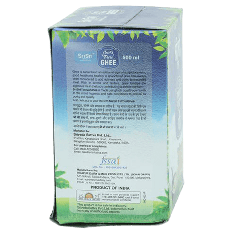 Sri Sri Tattva Cow's Pure Ghee | Pure Cow Ghee for Better Digestion and Immunity | Pure A2 Cow Ghee - 500 ml - Pack of 1