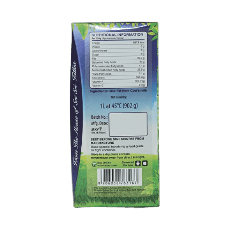 Sri Sri Tattva Cow's Pure Ghee | Pure Cow Ghee for Better Digestion and Immunity | Pure A2 Cow Ghee - 500 ml - Pack of 1