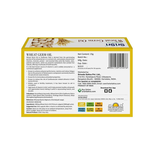 Sri Sri Tattva Wheat Germ Veg Oil Capsules - 30 caps