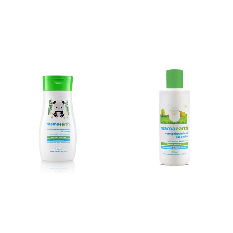 Mamaearth Daily Moisturizing Lotion & Nourishing Baby Hair Oil, With Almond & Avocado Oil - combo