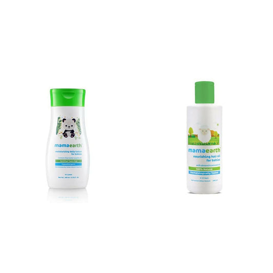 Mamaearth Daily Moisturizing Lotion & Nourishing Baby Hair Oil, With Almond & Avocado Oil - combo
