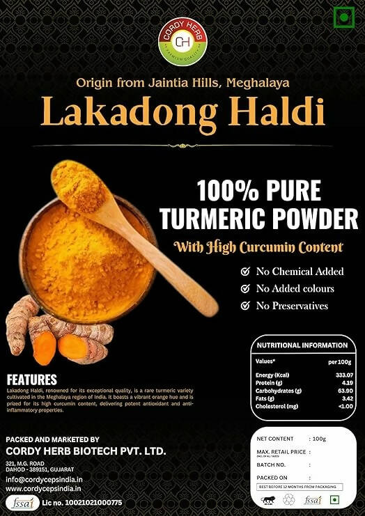 Cordy Herb Lakadong Turmeric Powder - 100 gm