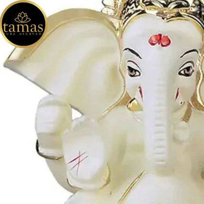 Tamas Gold-Polished Gaj Karna Ganesh Idol Off White & Gold Color - 158 gm