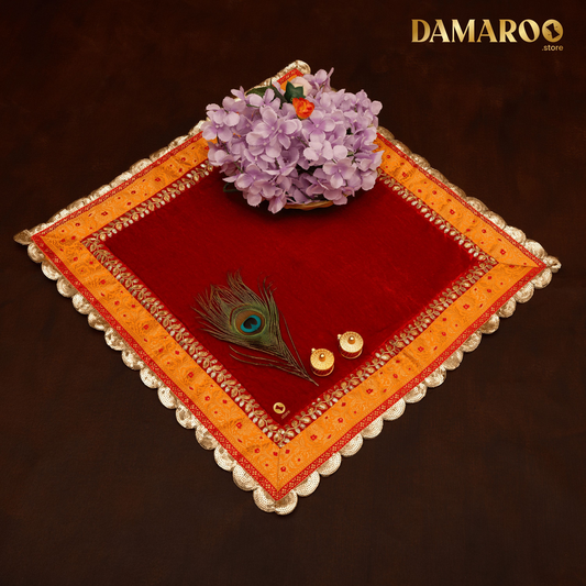 Damaroo Set of 2 | 2x2 ft | Divine Comfort | Anti Skid Cushioned Velvety Aasan - Kumkum Red - 2x2 ft - 24x24 inch