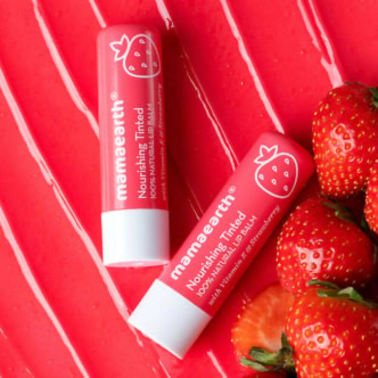 Mamaearth Nourishing Tinted 100% Natural Lip Balm With Vitamin E & Strawberry - 4 gm