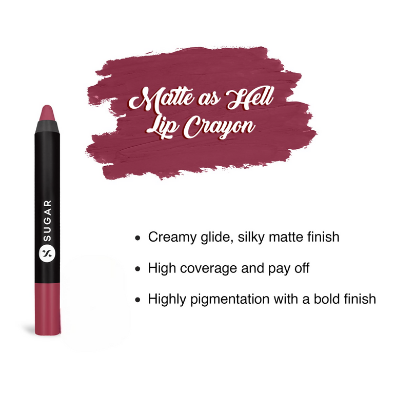 Sugar Cosmetics Matte as Hell Lip Crayon Lasts upto 8hrs, Water Resistent Lipstick for Women - 28 Honey Rider - 2.5 gm