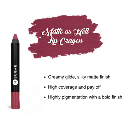 Sugar Cosmetics Matte as Hell Lip Crayon Lasts upto 8hrs, Water Resistent Lipstick for Women - 28 Honey Rider - 2.5 gm