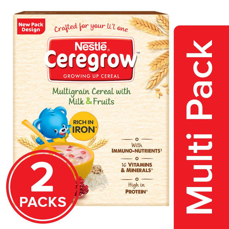 Nestle Ceregrow Kids (2-6 yrs) Cereal-Multigrain, Milk & Fruits, Rich in Iron, Calcium & Protein - 300 gm - Pack of 1