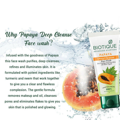 Biotique Bio Papaya Deep Cleanse Visibly Glowing Skin Face Wash - 100 ml