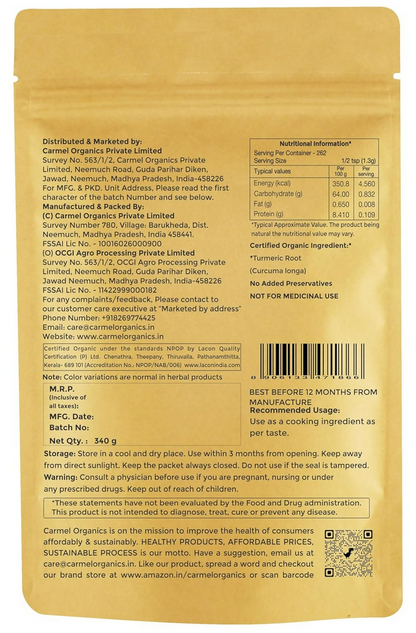 Carmel Organics Turmeric Root Powder - 340 gm