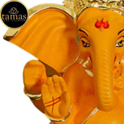 Tamas Gold-Polished Gaj Karna Ganesh Idol Orange & gold Color - 158 gm