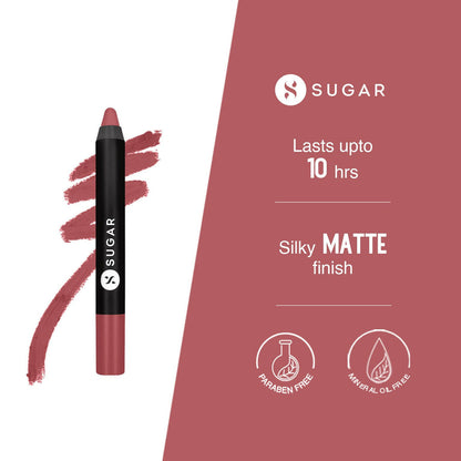 Sugar Cosmetics Matte as Hell Crayon, Lasts upto 8hrs, Water Resistent Lipstick for Women - 07 Viola - 2.5 gm