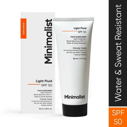 Minimalist Light Fluid Face Sunscreen with SPF 50 PA++++ - Lightweight, Water & Sweat Resistant - 50 ml