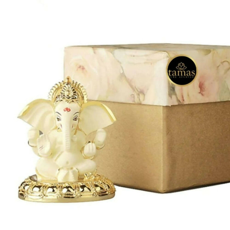 Tamas Gold-Polished Gaj Karna Ganesh Idol Off White & Gold Color - 158 gm