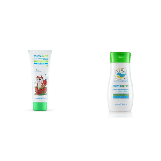Mamaearth Natural Berry Blast Kids Toothpaste & Deeply Nourishing Wash for Babies - combo