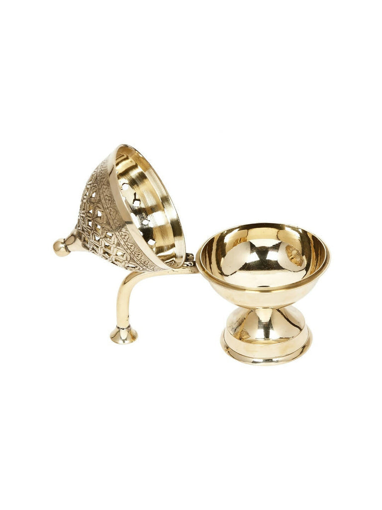 CraftVatika Gold-Toned Dhoop Dani Loban With Handle & Incense Stick Holder Showpiece