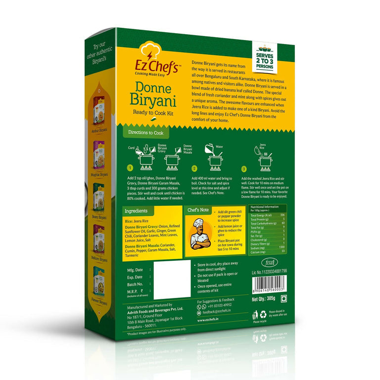 Ez Chef's Donne Biryani Kit - Bangalore's Famous Biryani - 305 gm - Pack of 2