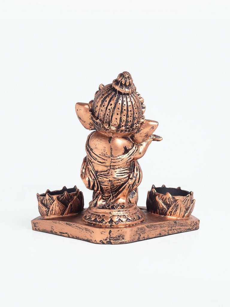 Golden Peacock Brown Ganesha Diya Holder