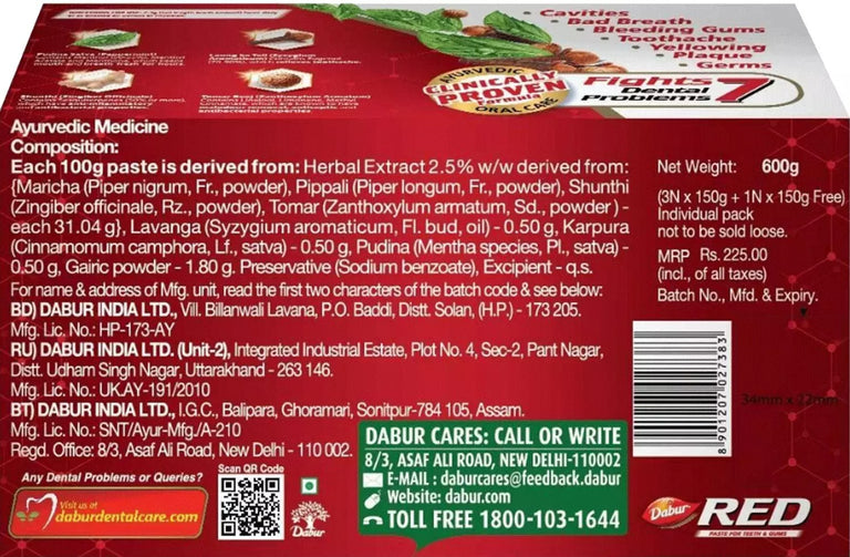 Dabur Red Paste, (Buy 3 Get 1 Free) - 150 gm - set of 4