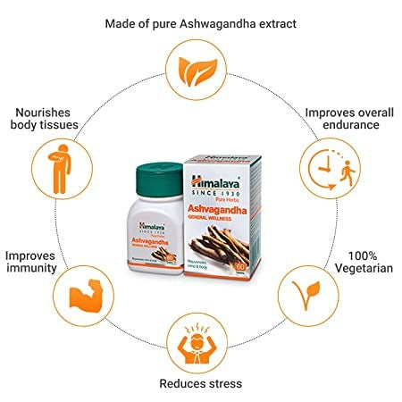 Himalaya Ashvagandha Tablets - General Wellness - 60 tabs - Pack of 1