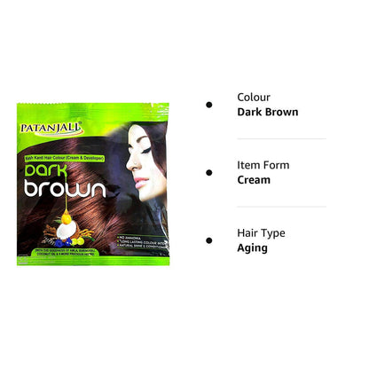 Patanjali Kesh Kanti Hair Colour (Cream & Developer) - Dark Brown - Dark Brown - 40 gm - Pack of 1