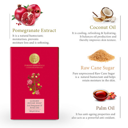 Forest Essentials Luxury Sugar Soap Iced Pomegranate & Kerala Lime - 100 gm