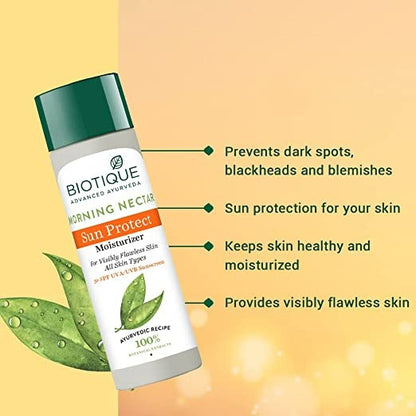 Biotique Advanced Ayurveda Bio Morning Nectar Visibly Flawless Sun Protector 30+SPF UVA/UVB Sunscreen - 120 ml