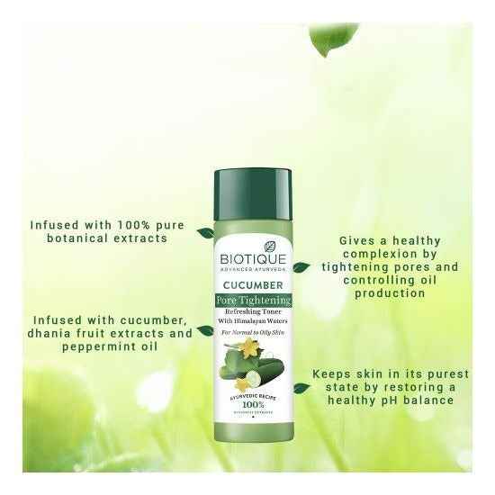 Biotique Bio Cucumber Pore Tightening Freshener With Himalayan Waters - 120 ml