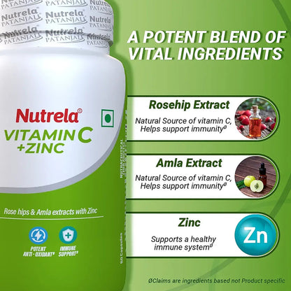 Patanjali Nutrela Natural Vitamin C Plus Zinc Tablets - 60 tabs