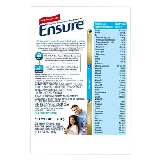 Ensure Nutritional Powder Vanilla Flavour - Balanced Nutrition Drink, Helps in Weight Management - 200 gm - Refill Pack