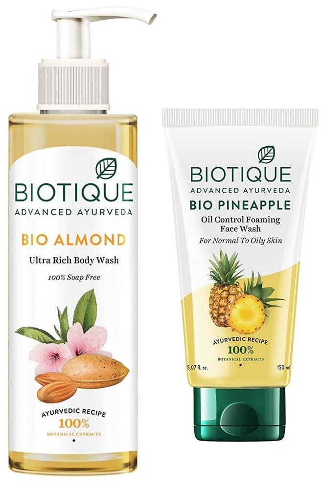 Biotique Bio Almond Body Wash And Bio Pineapple Face Wash - Combo Pack - 350 ml