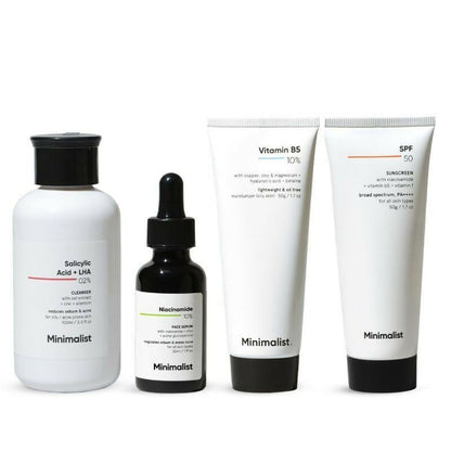 Minimalist Daily Skincare Routine CSMS (Cleanser, Serum, Moisturizer, Sunscreen) Combo For Oily & Acne Prone Skin - combo