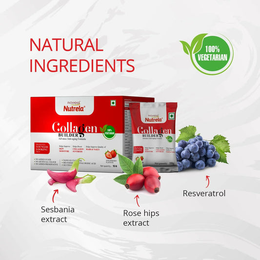 Patanjali Nutrela Collagen Builder Powder - Strawberry Flavour - 15 Sachets