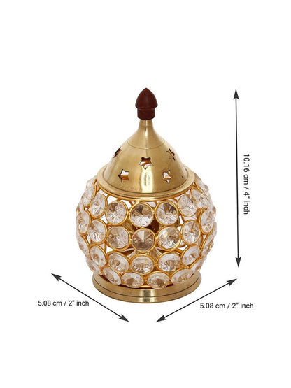 eCraftIndia Gold-Toned & Transparent Crystal & Brass Akhand Diya