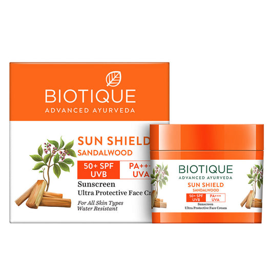 Biotique Advanced Ayurveda Sun Shield sandalwood 50+SPF UVB Sunscreen - 50 ml