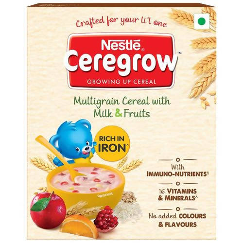 Nestle Ceregrow Kids (2-6 yrs) Cereal-Multigrain, Milk & Fruits, Rich in Iron, Calcium & Protein - 300 gm - Pack of 1