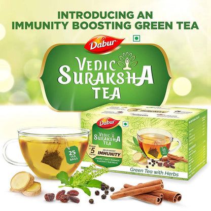 Dabur Vedic Suraksha Green Tea With Herbs Bags - 25 Bags