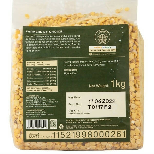 Two Brothers Organic Farms Tur (Pigeon Pea) Dal, Unpolished - 1 kg