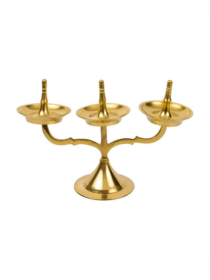 Spillbox Gold Toned Triple Lamp Diya Pooja Essentials