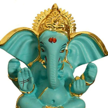 Tamas Gold-Polished Gaj Karna Ganesh Idol Flora Blue & Gold Color - 158 gm