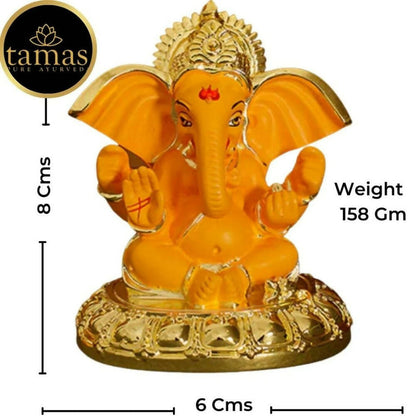 Tamas Gold-Polished Gaj Karna Ganesh Idol Orange & gold Color - 158 gm