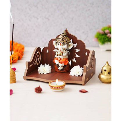 eCraftIndia Brown Decorative Beautiful Wooden Pooja Temple