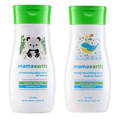 Mamaearth Daily Moisturizing Lotion & Mamaearth Deeply Nourishing Baby Wash For Babies - Combo Pack
