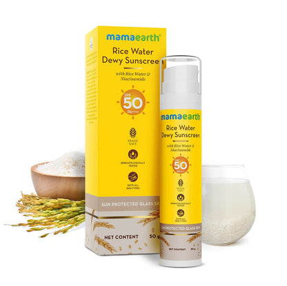 Mamaearth Rice Water Dewy Sunscreen with SPF 50 - 50 gm