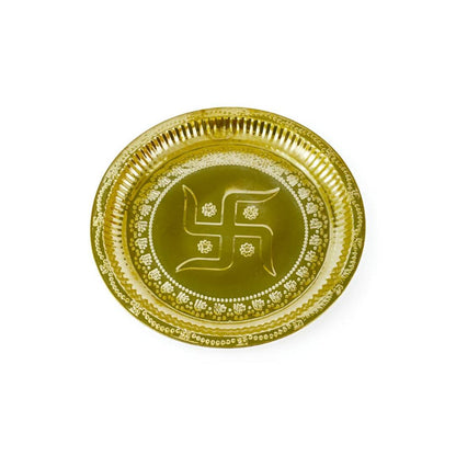 Spillbox Gold-Toned Brass Swastika Thali Pooja Essential