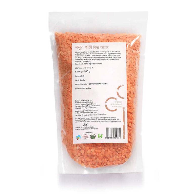 Conscious Food Organic Split Red Lentil (Masoor Dal) - 500 gm