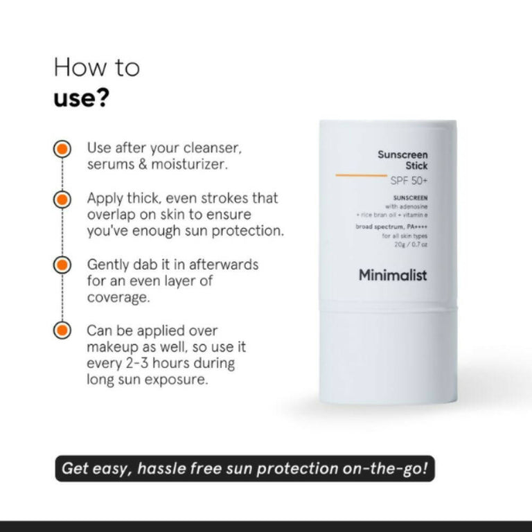 Minimalist SPF 50 Sunscreen Stick PA++++ With Adenosine, Rice Bran Oil & Vitamin E - 20 gm
